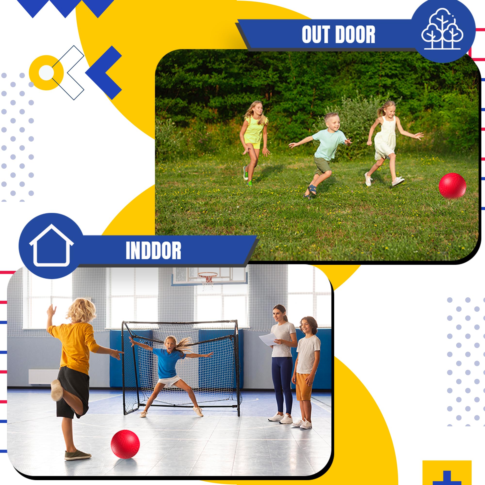 Bedwina Playground Ball - 8.5 Inch (1-Pack) Red Rubber Bouncy Inflatable Balls, w/Air Pump, for Kids & Adults, Indoor & Outdoor Games, Kickballs, Dodgeball, Four Square, Handball and More