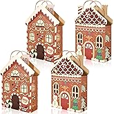 Bolsome 16 Pcs Christmas Gift Bags Gingerbread House Kraft Paper Goodie Bags with Handles Xmas Candy Treat Bags for Winter Holiday Baby Shower Party Favors Supplies
