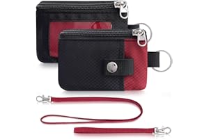 Artpaxy Minimalist Wallet For Mens Womens, Keychain RFID Blocking Zipper Small Wallet with ID Window 2 Lanyards,Water Resistant Travel Cash Card Coin Case Boys Girls