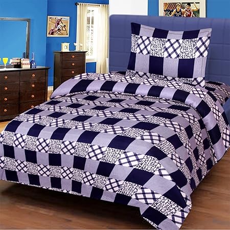 Veer Fab 3D Printed 180TC Polycotton Single Bedsheet with 1 Pillow Cover (Multicolour)