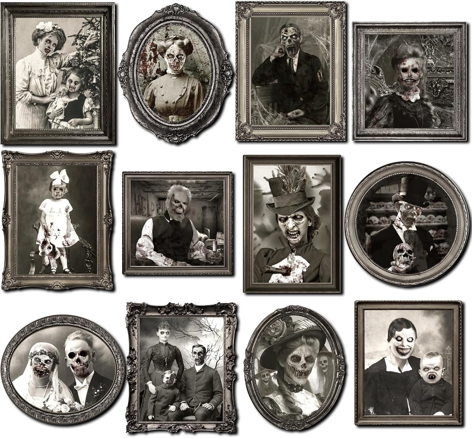 Wall Décor - 12 PCS Halloween Decorations 3D Changing Face Moving Pictures Halloween Portrait Gothic Posters Horror Scary Spooky Haunted Mansion Decor for Halloween Party House Wall Door Decoration Supplies UNFRAMED