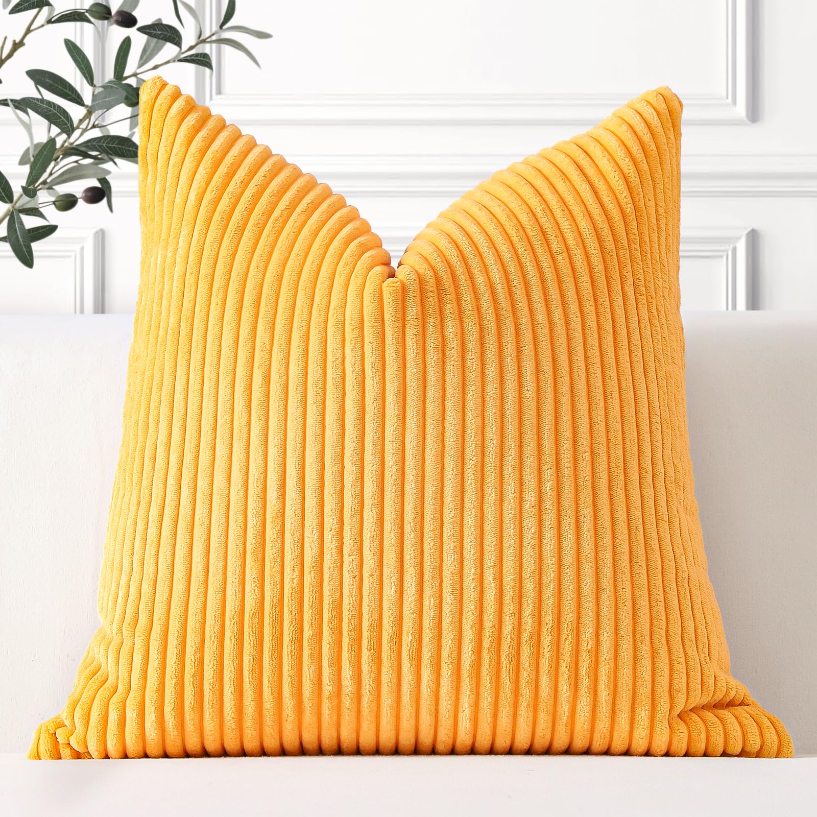 Artscope Cozy Striped Corduroy Cushion Cover 45x45cm Super Soft Decorative Square Throw Pillow Covers Case for Sofa Couch Bedroom Car Decor 18 x 18 Inches, Yellow