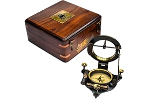 SAILOR'S ART Antique Brass Heavy Sundial Compass with Wooden Box and Chart | Working | J.J.Hicks London Material-Brass and Wo