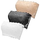 Lace Bandeau Bra, 3 Pcs Strapless Lace Bralettes for Women Stretchy Tube Top Bra for Low Neckline Cleavage Cover (White, Black, Beige)