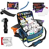 Lightning X Mid-Sized First Responder EMT Bag | LXMB25 | Fully Stocked w/ 248+ First Aid Supplies + Trauma Pak w/C.A.T. Tourniquet & QuikClot - Blue