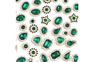OEMOO 50 PCS Sew on Rhinestones Mixed Shapes Glass Green Rhinestones Sew on Crystal Gems Mental Flatback with Silver Claw for Jewelry Crafts Clothes DIY Craft Shoes Dress Jewelry Making