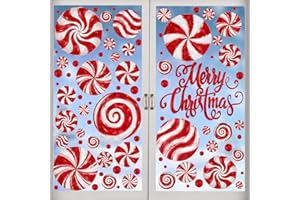 DULEFUN 8 Sheets Christmas Window Clings, Candy Window‘s Decals Oil Painting Christmas Red Candy Stickers for Xmas Home Office School Decor Winter Glass Window Decoration