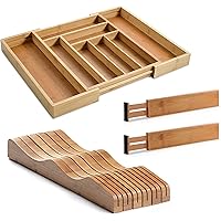 Bamboo Knife Block, Kitchen Drawer Organizer and Extra-Large Adjustable Drawer Dividers.