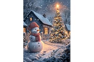 DIYDECORFUN Christmas Diamond Painting Kits for Adults Beginner, 5D Christmas Tree Diamond Art Kits,Snowman Painting with Diamond,Full Round Drills Winter Gem Art for Christmas Wall Decor 12 x 16 in