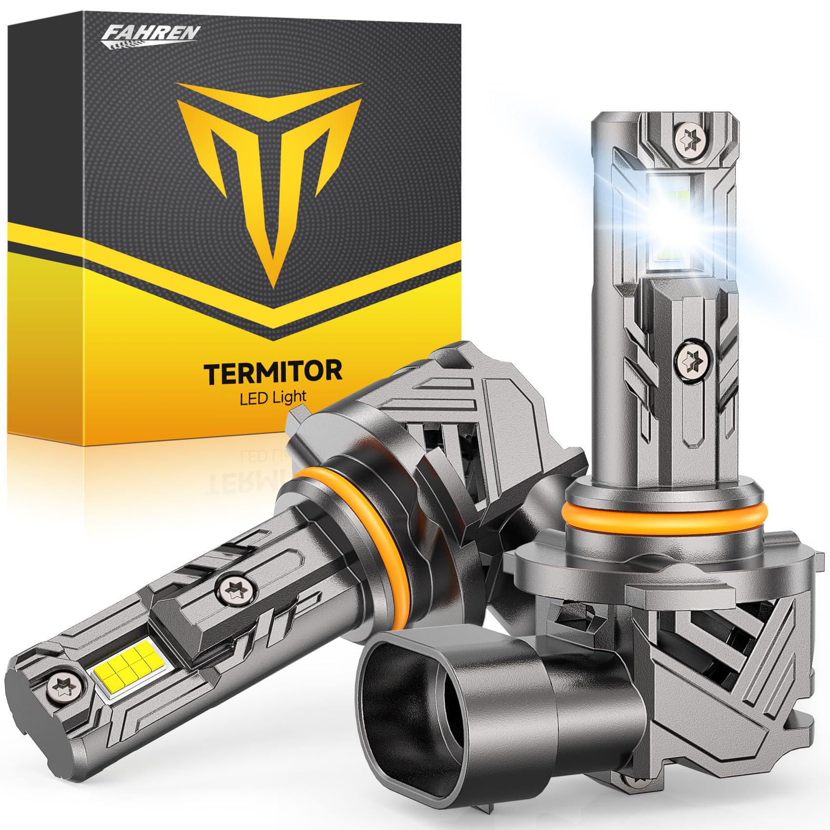 FAHREN Upgraded 9006/HB4 Light Bulbs, 45000LM 1000% Ultra-Brighter 9006 Light Bulbs, 6500K Cool White 1:1 Mini Size Quick Install Plug and Play 9006 Bulbs, Pack of 2 Image