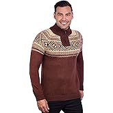 INTI ALPACA Men's Turtleneck Half Zip Sweater, Irish Aran Style, Brown Alpaca Wool