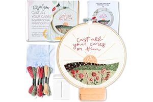 ELLY AND GRACE Elly & Grace Christian Embroidery Kit with Embroidery Hoop, Easy Embroidery Kit for Beginners and Adults, Full Embroidery Hoop Kit with Needles and Thread Included (Cast All Your Cares)