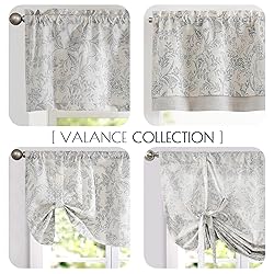 jinchan Linen Valance Curtain Farmhouse Grey Floral