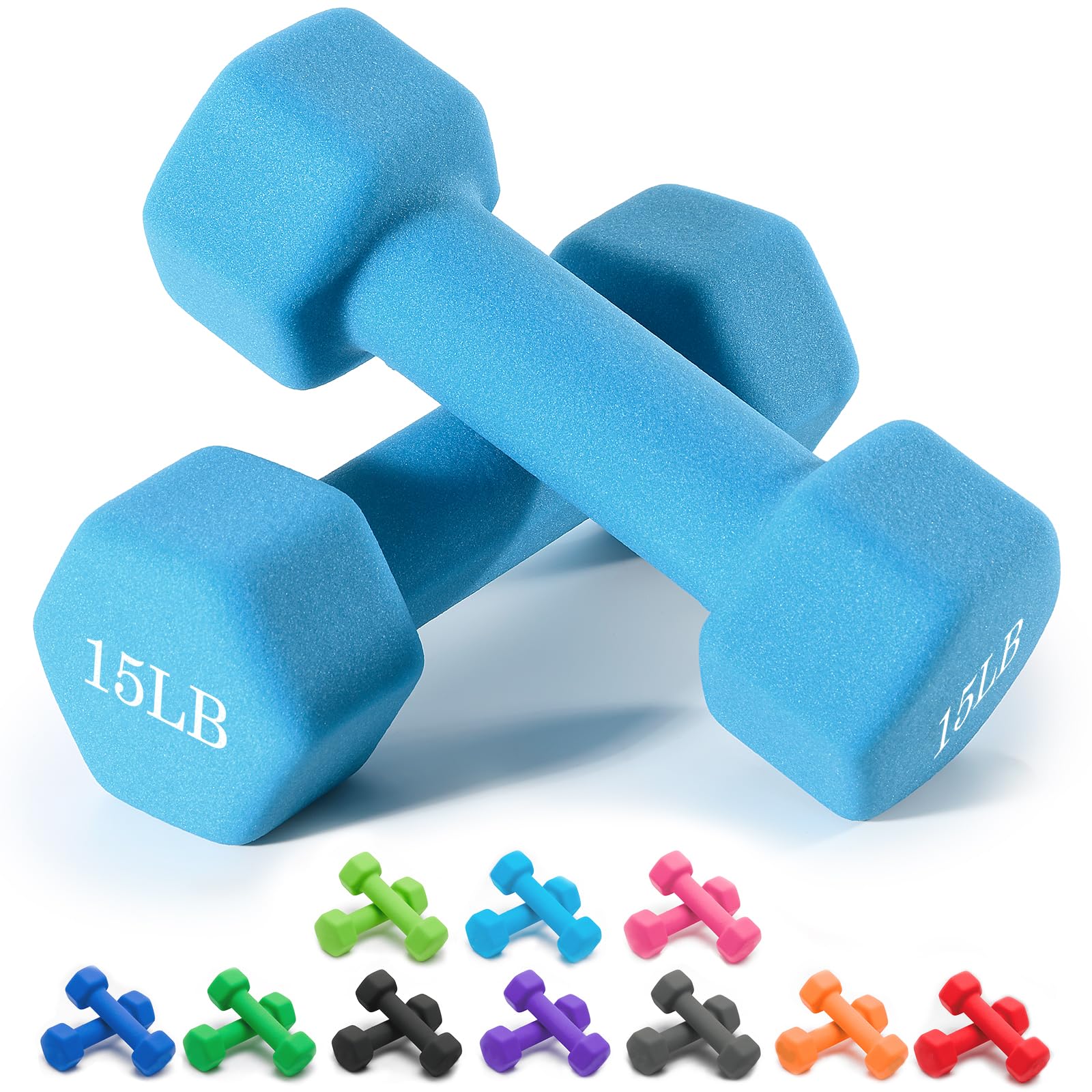 Portzon Weights Dumbbells 10 Colors Options Compatible with Set of 2 Neoprene Dumbbells Set,1-15 LB, Anti-Slip, Anti-roll, Hex Shape Blue Image Portzon Weights Dumbbells 10 Colors Options Compatible with Set of 2 Neoprene Dumbbells Set,1-15 LB, Anti-Slip, Anti-roll, Hex Shape Blue Image