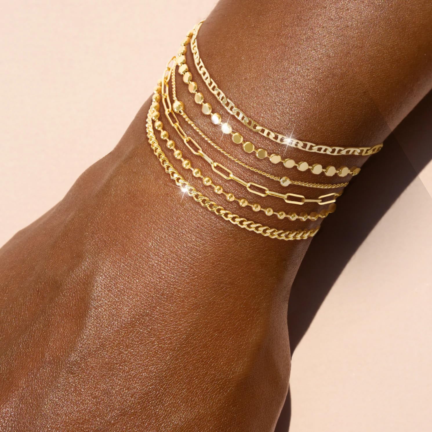 JECOMY Dainty 14K Gold Bracelets for Women - Waterproof Stackable Gold Bracelet Set - Perfect for Stylish Women