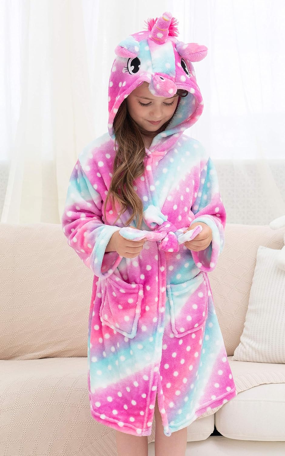 Doctor Unicorn Soft Unicorn Hooded Bathrobe Sleepwear - Unicorn Gifts for Girls: Clothing