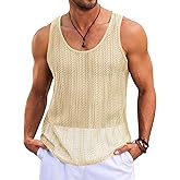 Runcati Mens Sleeveless Tank Tops Knitted Crochet See Through Hollow Out T-Shirts Muscle Summer Beach Hippie Shirts