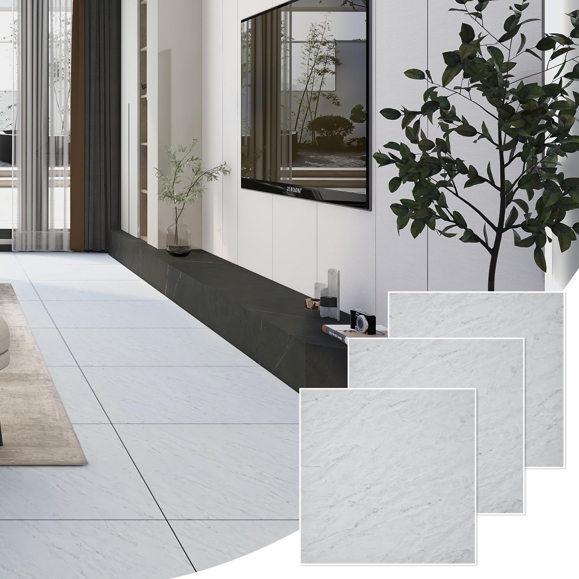 CELAVY フロアタイル 置くだけ 大理石調 接着剤不要 フローリングシート 54枚入り 約3畳 フローリングマット 厚手1.5mm かんたん施工 キズ防止 模様替え 玄関 賃貸 キッチン トイレ 防水 リノベーション DIY 土足OK 初心者OK（54枚入り 約3畳分 大理石S66） の商品画像