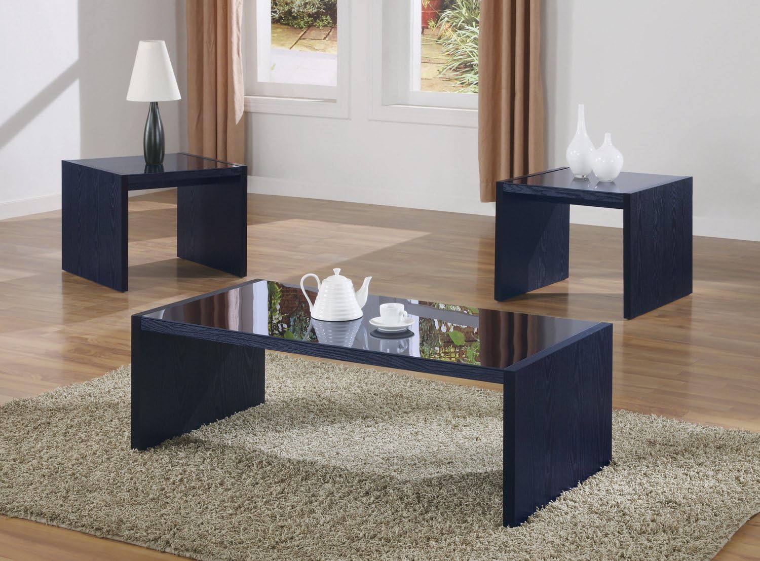 Home Garden Nautical Coffee Tables Coaster Furniture 3 Piece Glass Top Black Coffee Table Set