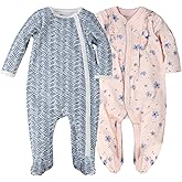 Minicoco Baby Boy Girl Jumpsuit 100% Cotton Footie Long Sleeves Side Snap Summer Outfits for 0-12 Months