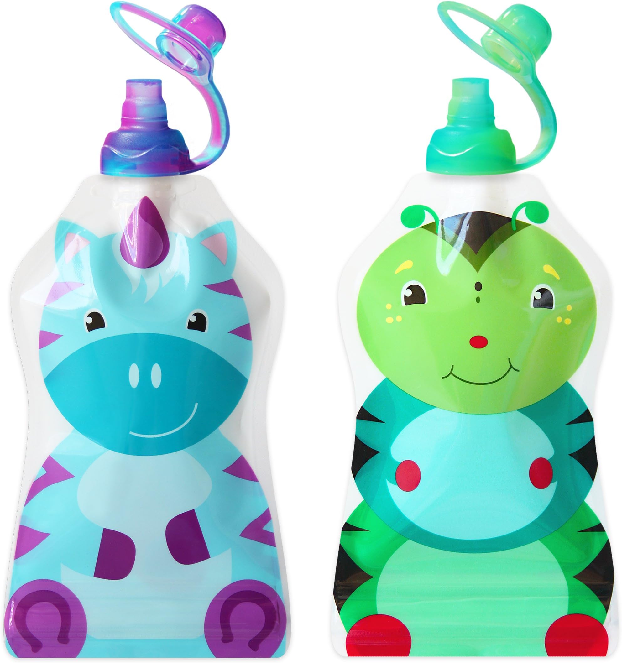 ChooMee Reusable Food Pouch Set, 2 CT - 5 Oz + 2 SoftSip Pouch Tops | Caterpillar Unicorn