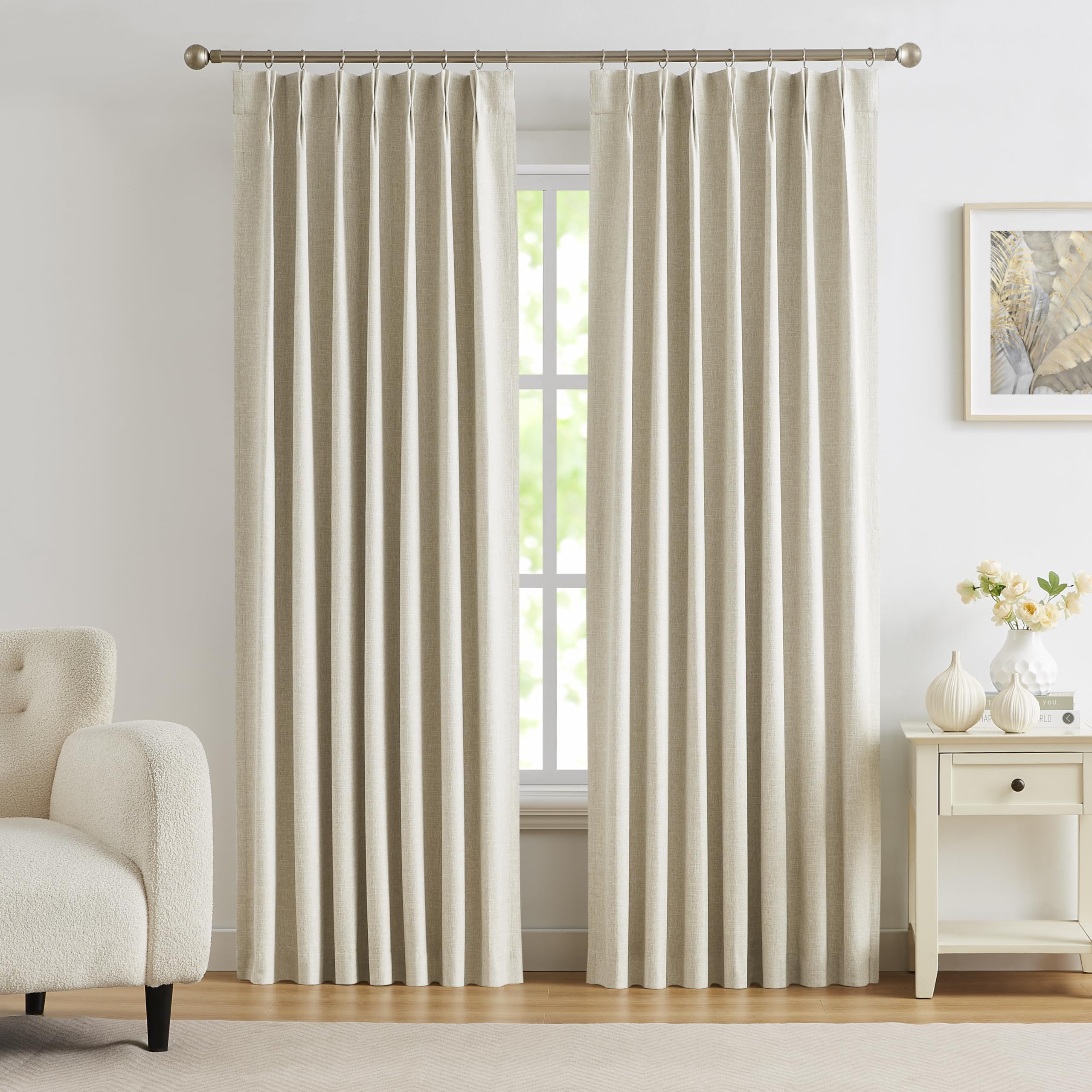 Kayne Studio Blended Linen Pinch Pleat Blackout Curtains 84 inch Long for Living Room Bedroom,Thermal Insulated Window Treatments Pleated Drapes for Track with 9 Hooks,40"x84",Dark Linen,1 Panel