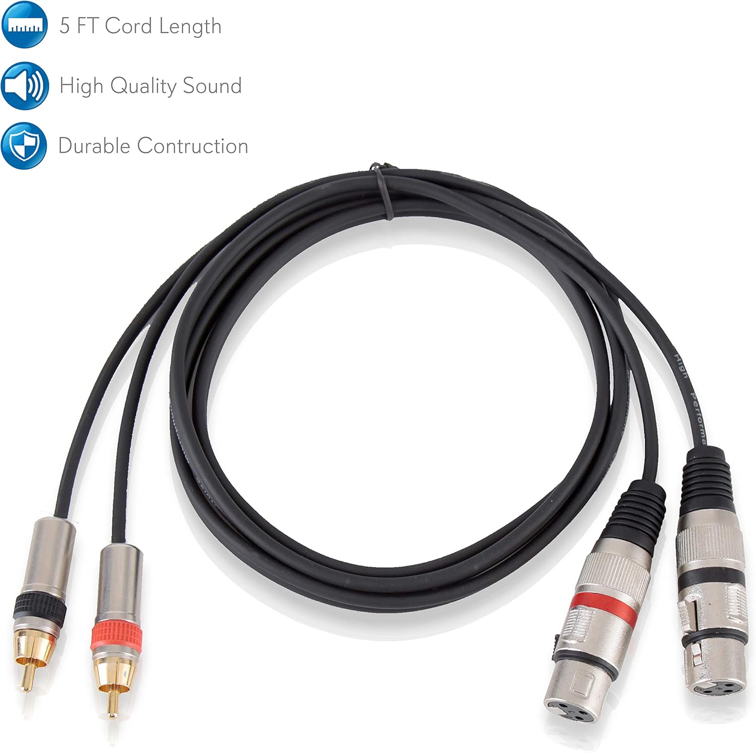RCA to XLR Audio Cord - Dual RCA Male To XLR Female Connector 5 ft Heavy Duty Portable Professional Speaker Cable Wire Adapter - Delivers Sound - Pyle PPRCX05: Electronics