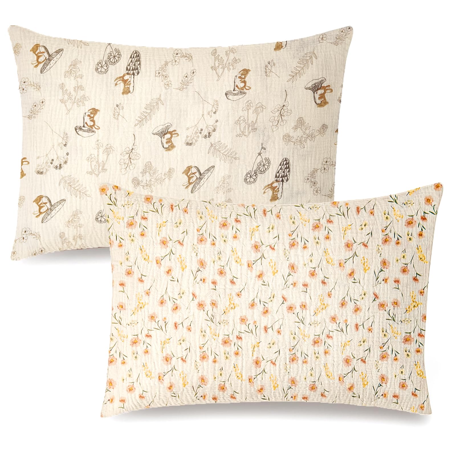 HYHIOTS Muslin Pillowcases Cotton 2Pack Pillow Cases for Kids Pillows Travel Toddler Pillow Cases Envelope Closure for 13"x18" 14" x 19" 12"x16" (Flower)