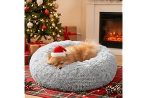 JOLLYVOGUE Small Dog & Cat Beds for Indoor Cats, Donut Cuddler Warming Soft Dog Beds with Anti-Slip Bottom, Round Calming Fluffy Plush Faux Fur Cushion Bed for Small Dogs (20", Smoke Grey)