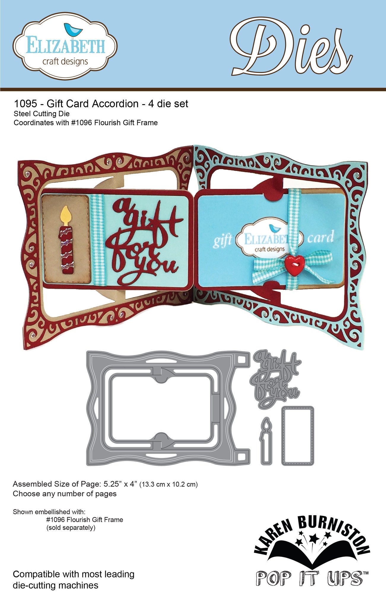 Elizabeth Craft Designs Pop It Up Metal Dies By Karen Burniston Gift Card Accordion, 4-inch x 5.25-inch