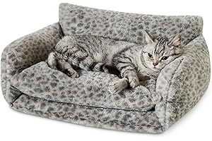 Hollypet Cat Bed Fluffy Plush Mutifuctional Double-Layer Soft Pet Couch Orthopedic Sofa Nest Beds for Small Cats and Dogs, Snow Leopard (21x15x8 inch)