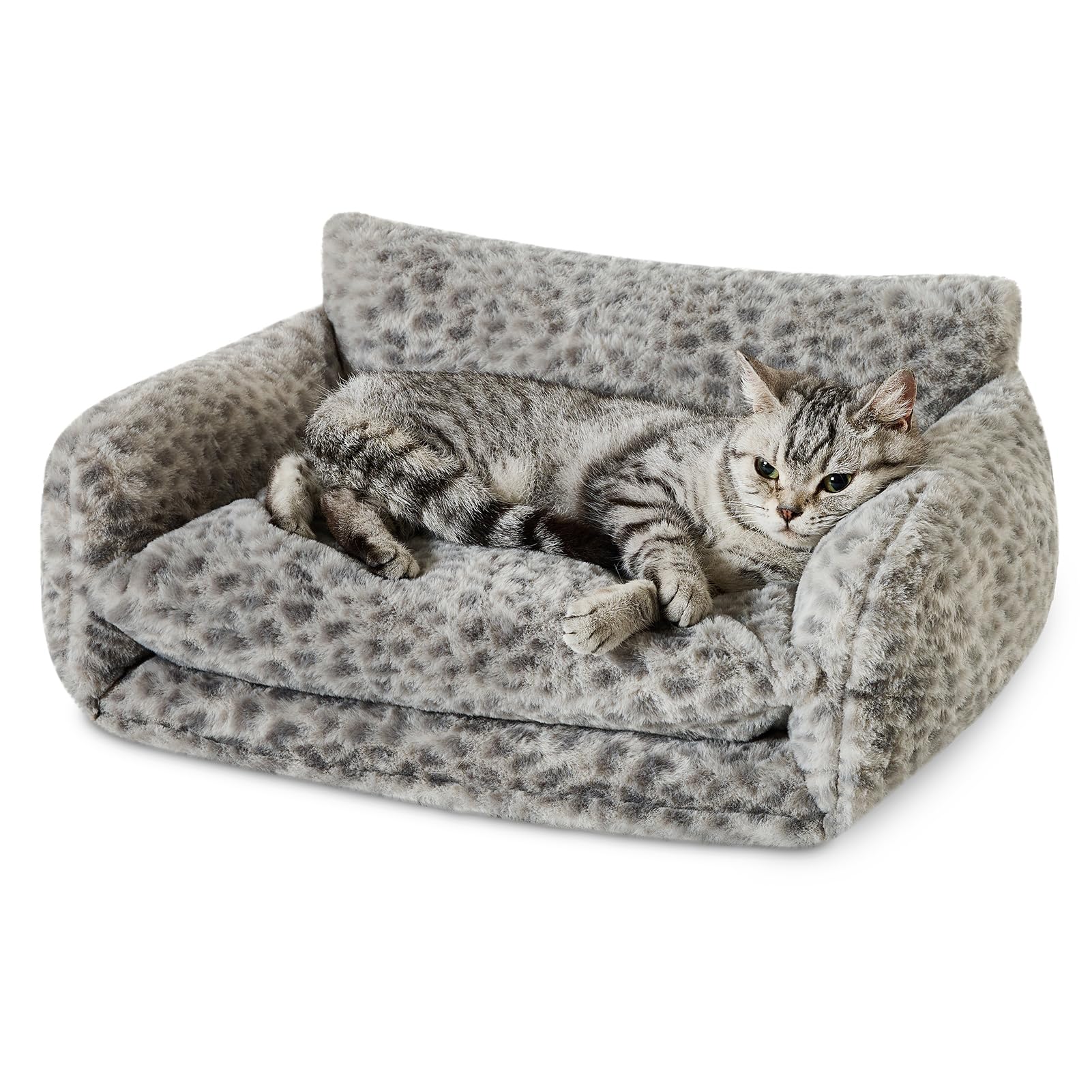 Photo 1 of Hollypet Cat Bed Fluffy Plush Mutifuctional Double-Layer Soft Pet Couch Orthopedic Sofa Nest Beds for Small Cats and Dogs, Snow Leopard (21x15x8 inch)