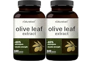 NATUREBELL 2 Pack Olive Leaf Extract 30000mg, 480 Total Capsules | 40% Active Oleuropein, 50:1 Herbal Equivalent – Rich in Polyphenol & Flavonoid Antioxidants for Immune & Heart Health – Non-GMO