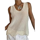 MakeMeChic Women's Sequin Vest Tank Top Sleeveless Crew Neck Summer Y2K Knit Tops