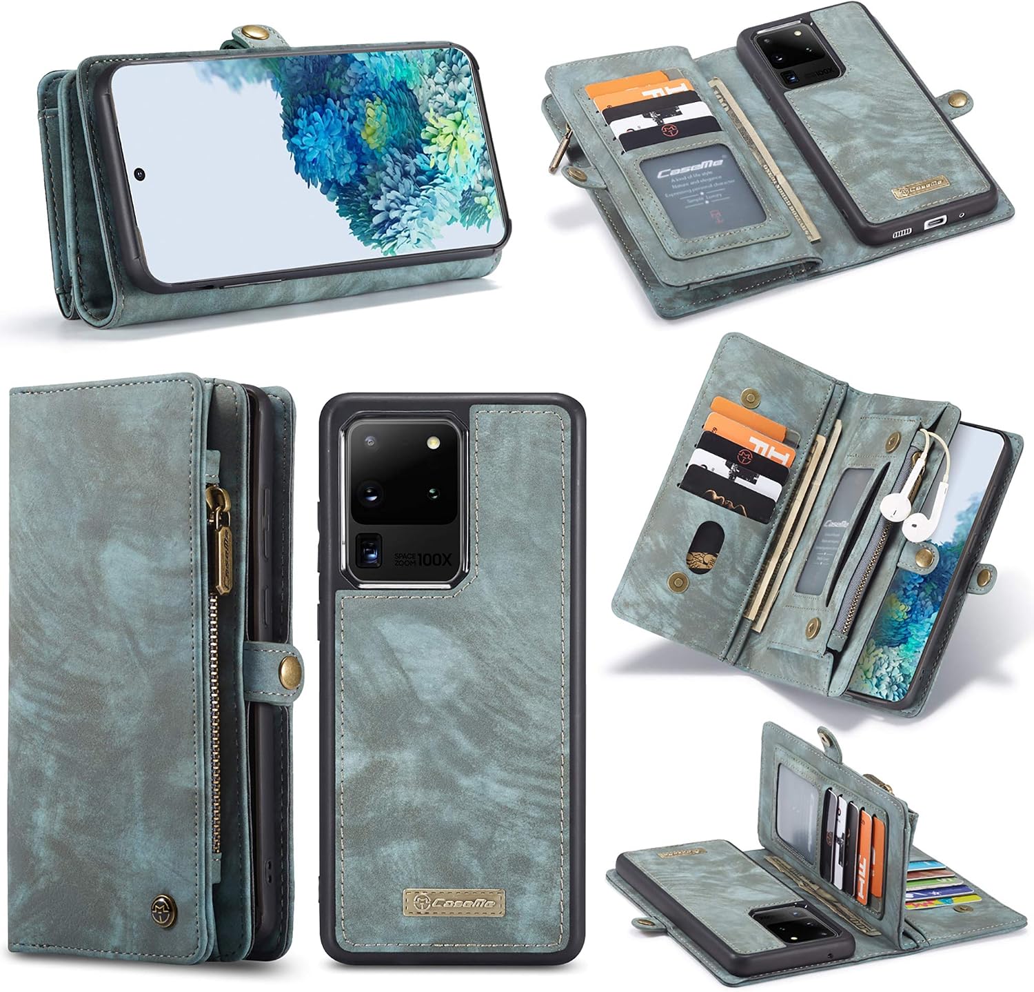 UFinetech Detachable Samsung Galaxy S20 FE Case Wallet Leather TPU Magnetic Flip Slot Card Holder Zipper Stylish 2020 Luxury 2-in-1 Multifunction Purse Holster Cover for Samsung Galaxy S20 FE 5G Blue