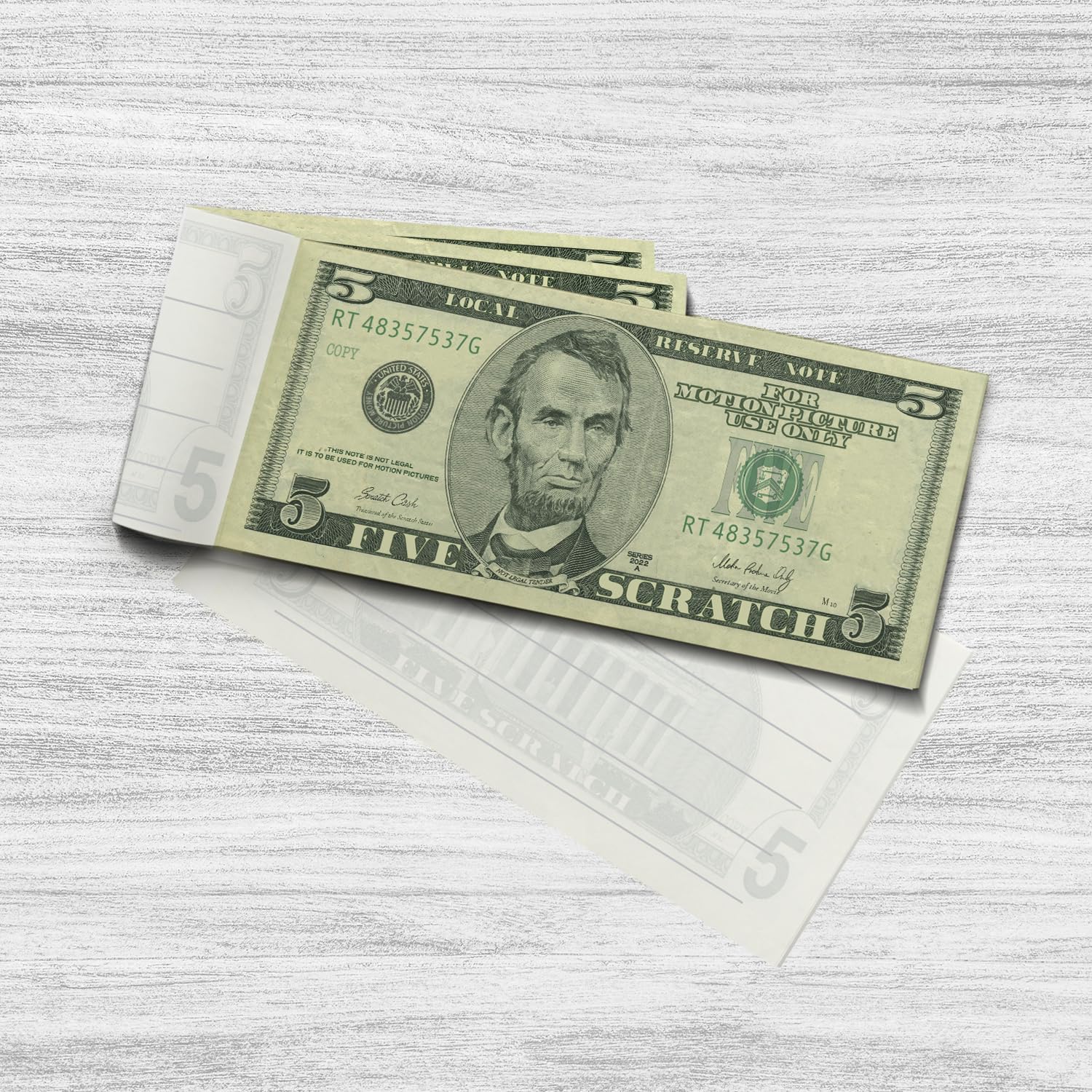 Scratch Cash Block 5$ Dollars Old Style - 50 Banknotes to Write On, Money Coupons, Block Notes, Discount Coupons, Gadgets (Real Size)