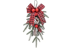 Caluself Christmas Swags for Decorating Outdoor,Multicolor Artificial Christmas Pre-Lit Stairway Swags and Garland Mixed Pine and Berry Christmas Swag for Indoor Outdoor Wall Door Hanging Decor