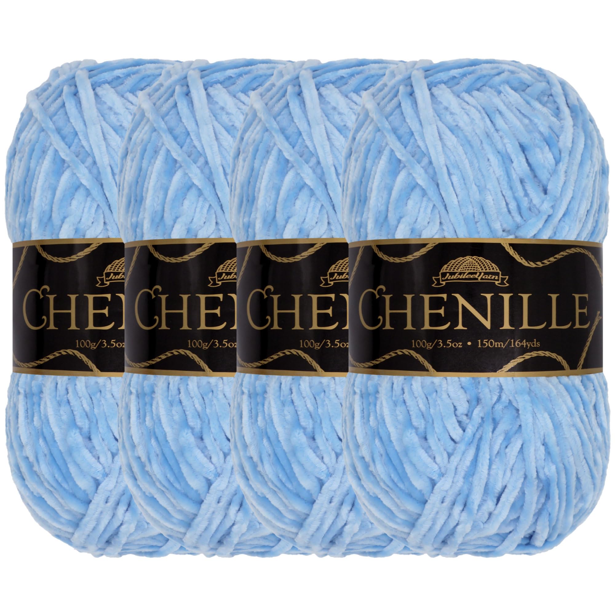 JubileeYarn Chenille Yarn - Worsted Weight - 100g/Skein (4 Skeins, 125 Sky Diety)