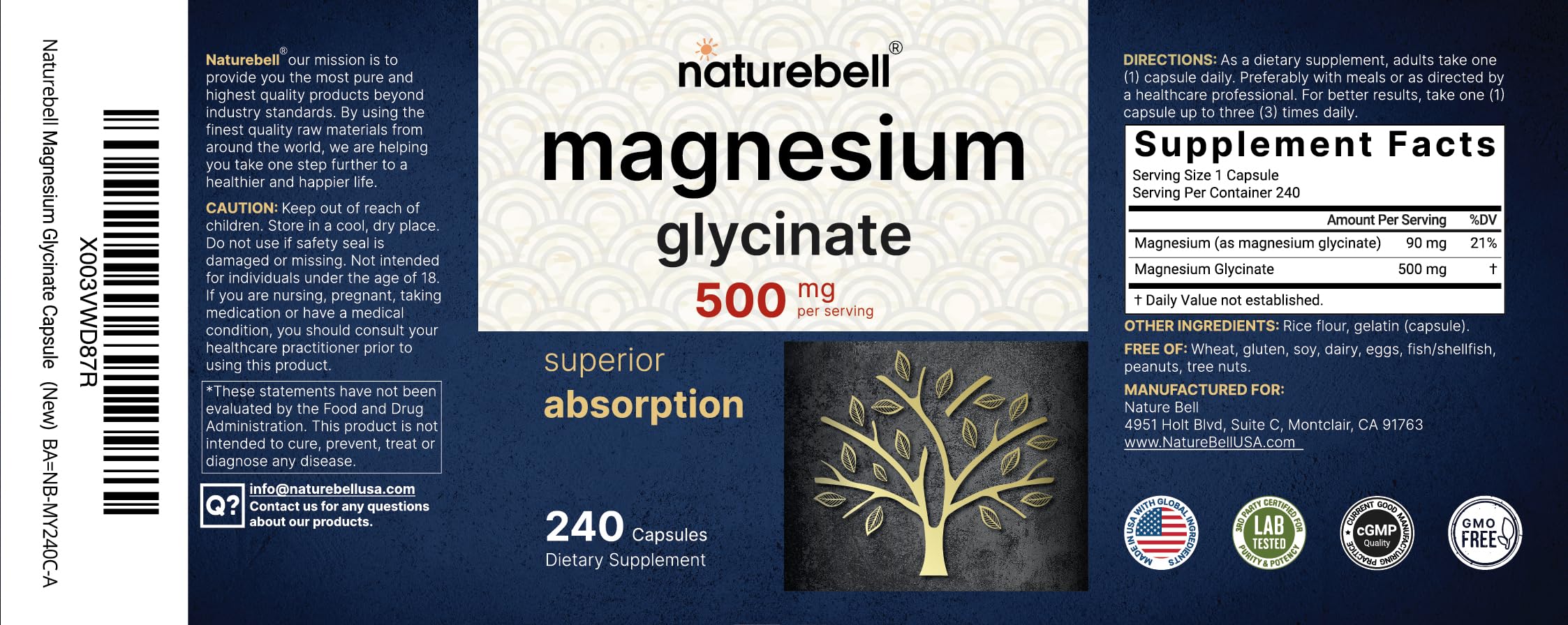 Pure Magnesium Glycinate 500mg with Fat Soluble Vitamin C, 480 Veggie Capsules (2 Pack) | Supplement for Muscle, Enzyme, & Heart Support* – 100% Chelated & Purified – Non-GMO, Filler Free