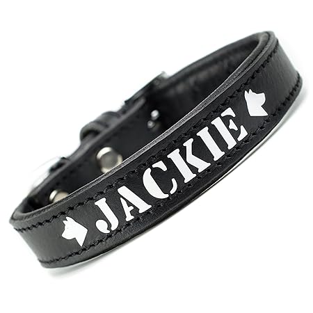 MenQ Shop Echtleder Hundehalsband Personalisiert mit Druck Name Schwarz Wunschtext Individuell