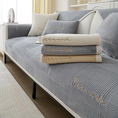 Topchances Sofa Slipcover Milky Velvet Grey 90x210cm Non-Slip Dog Cat Pet Cover