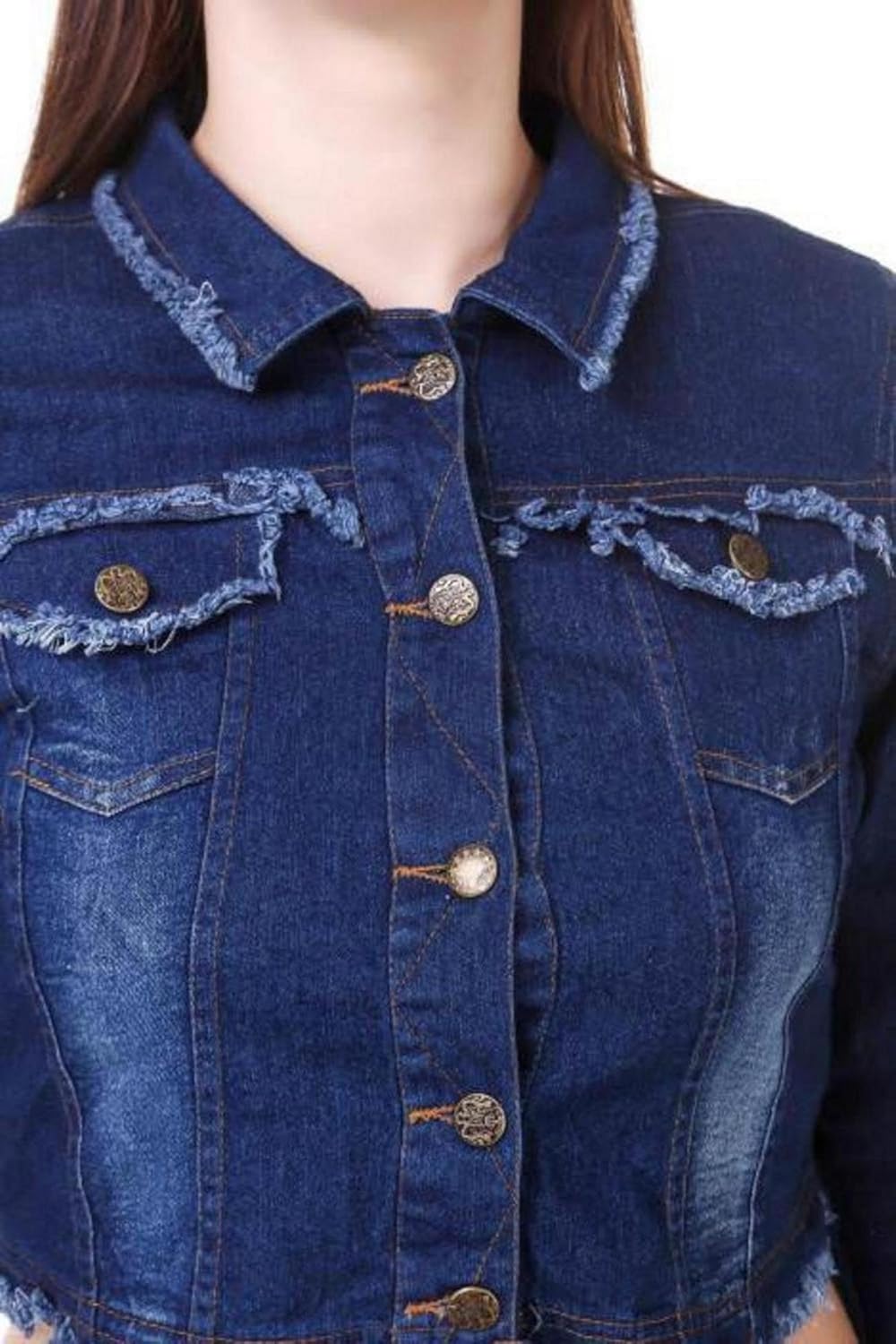g.s.a enterprises denim solid dark blue 3/4 sleeves regular collar women jacket