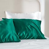 Bedsure Satin Pillowcase 2 Pack Queen 50x75 cm Dark Green with Envelope Closure view 5