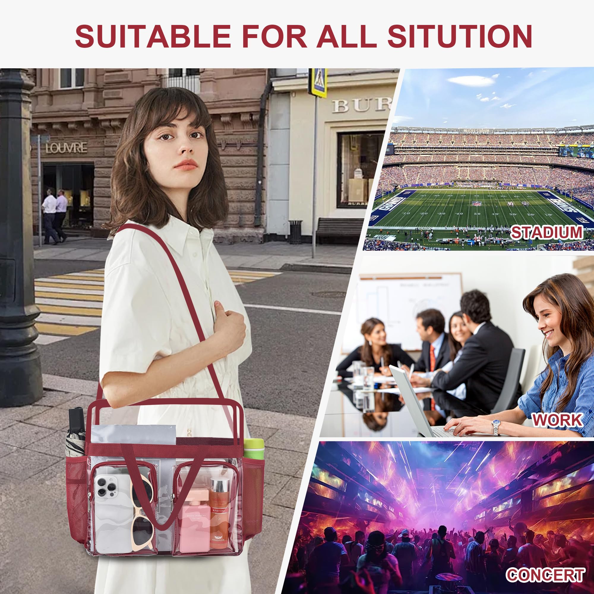 Oraben Clear Bag for Stadium Events 12x6x12 Clear Tote Bag for Women Transparent Lunch Bag for Work Sports Concert