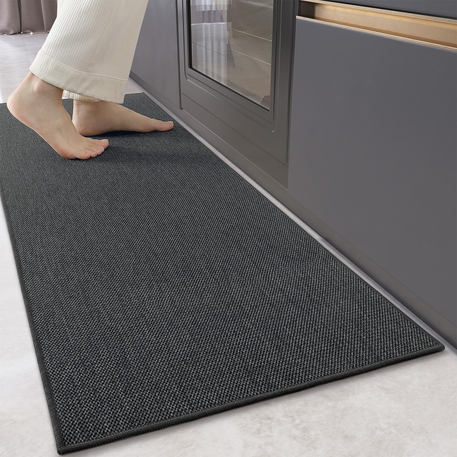 COLOR&GEOMETRY Kitchen Rugs Non Slip Washable 43x180cm, 4mm Thin Woven Rubber Backed Kitchen Runner Rug, Absorbent Easy to Clean Floor Mats for in Front of Sink, Laundry Room, Hallway, Grey — image 1