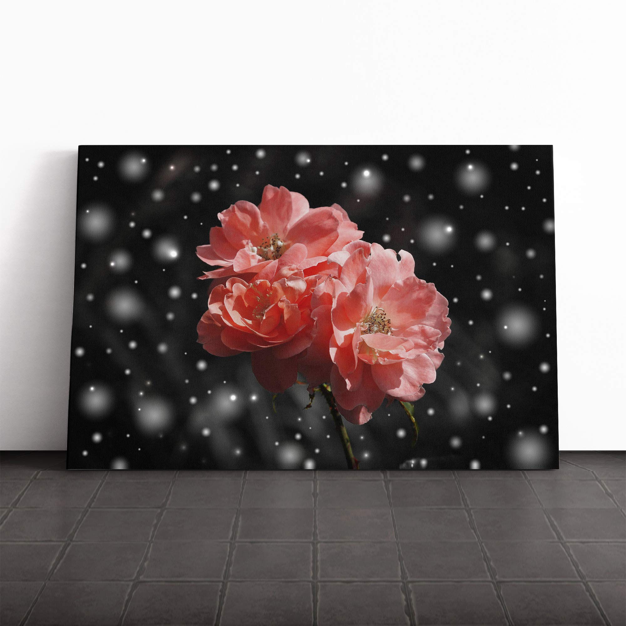 Wall Pink Flower Art Canvas Print | Gallery Wrapped 30mm Frame Wall Art | 20x14 inches | Ready to Hang | Contemporary Floral Picture | Living Room Bedroom Lounge Office