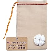 Celestial Gifts Muslin Bags - Drawstring Bags Small 50pcs - 3x5, Reusable Tea, Jewelry, Gift, Spice and Sachet Bag - 100% Cotton - Made in USA - (Red Hem & Orange Drawstring)