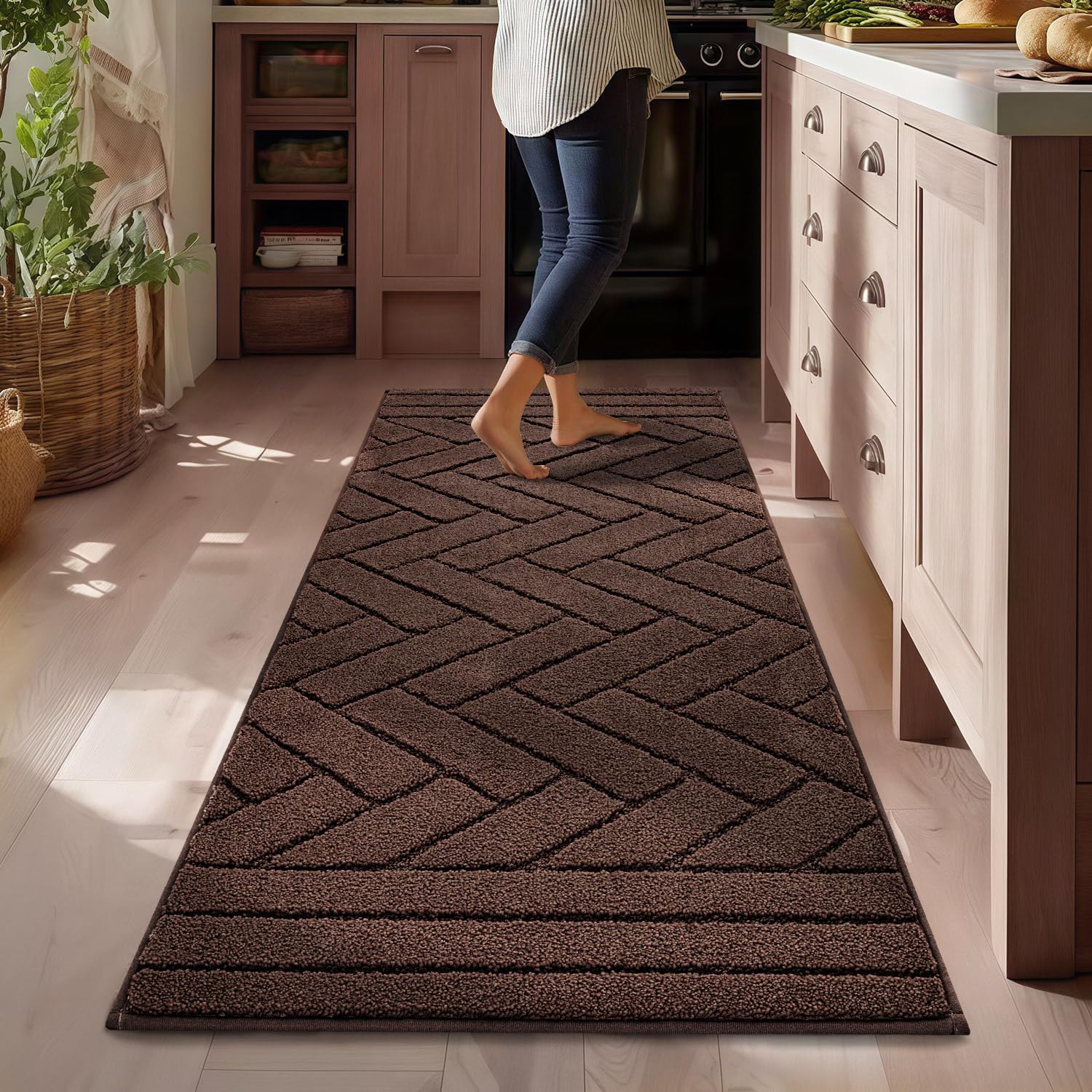Kitchen Rugs,24" x 59" Non Slip Kitchen Mats for Floor-Thick Stain Resistant Kitchen Floor Mat Runner Carpet for Hallways Entryway Laundry Room Washable(Camel) Image