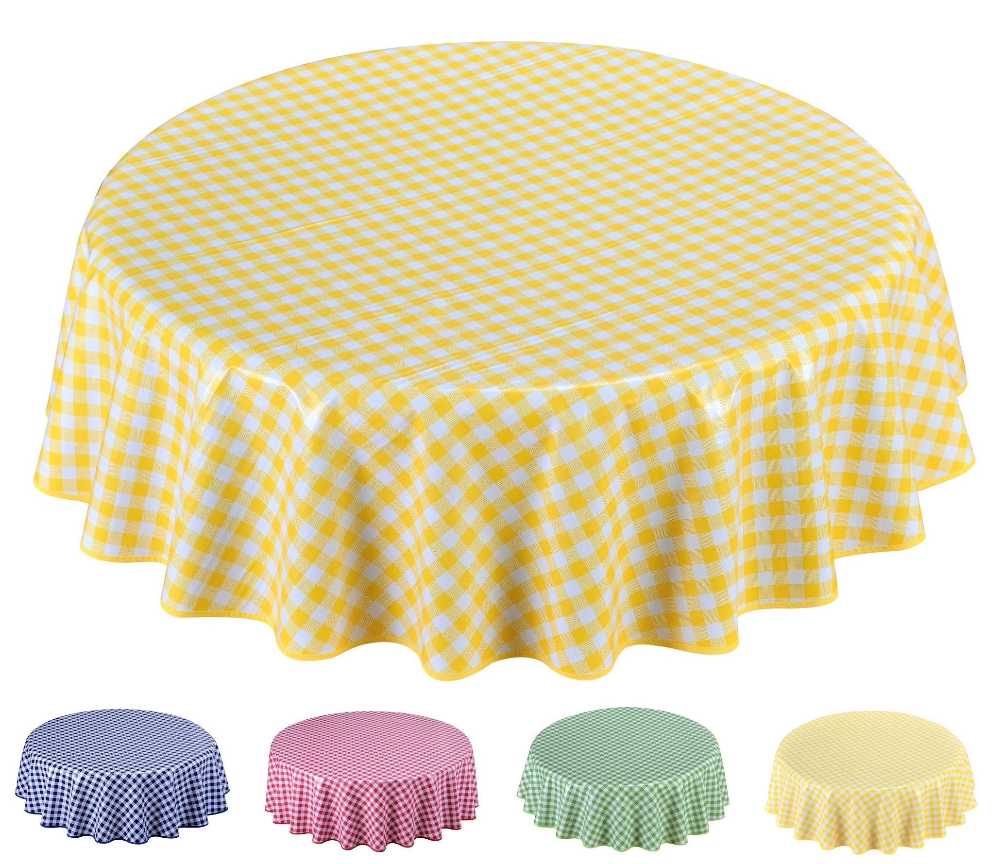 Home Direct Round Oilcloth PVC Wipe Clean Tablecloth Table Cover 140cm 55" Checkers Yellow