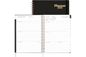 XAOWON Daily Planner 2025, Jan.2025-Dec.2025, 6.2" x 8.4", 2025 Planner Weekly and Monthly, 2025 Calendar Agenda Planner with Tabs & Pocket, 100GSM Thick Paper, Black